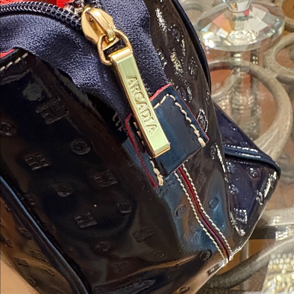 ARCADIA Patent Leather Satchel- BLUEw/ Red Trim - Picture 10 of 13